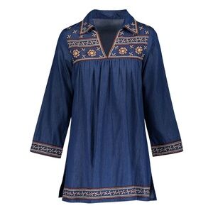 Guadalupe Designs Ellie Floral Denim Tunic Dress Embroidered NWT Women’s Size M